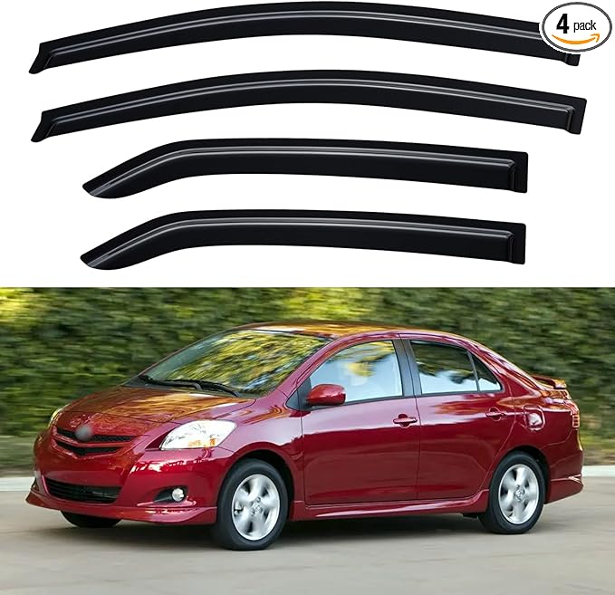 Window Visors Rain Guards for 2007-2013 Toyota Yaris Sedan, Out-Channel Window by YQAUTEC