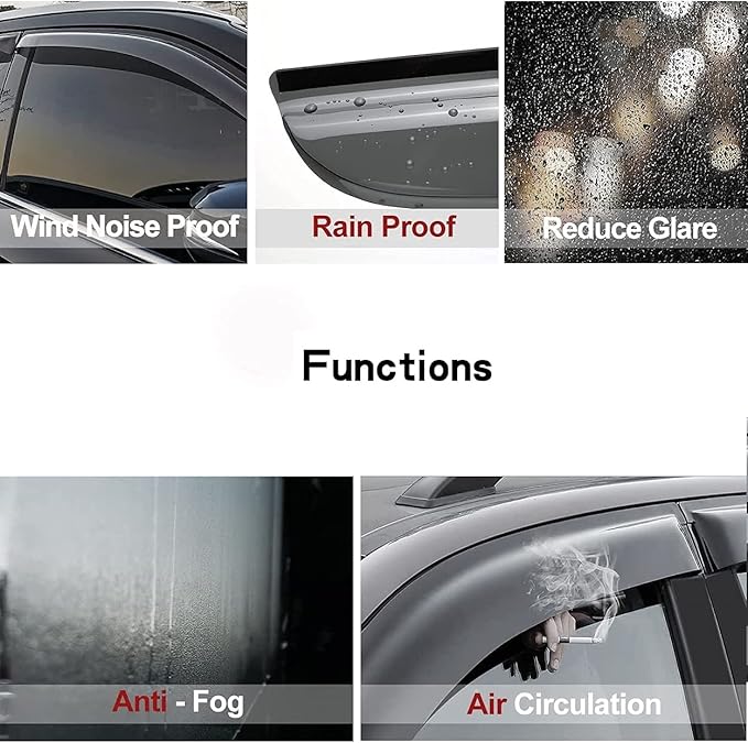 4pcs Out-Channel Tape On Side Wind Vent Deflector, Dark Smoke Sun Rain Guard - Image 4