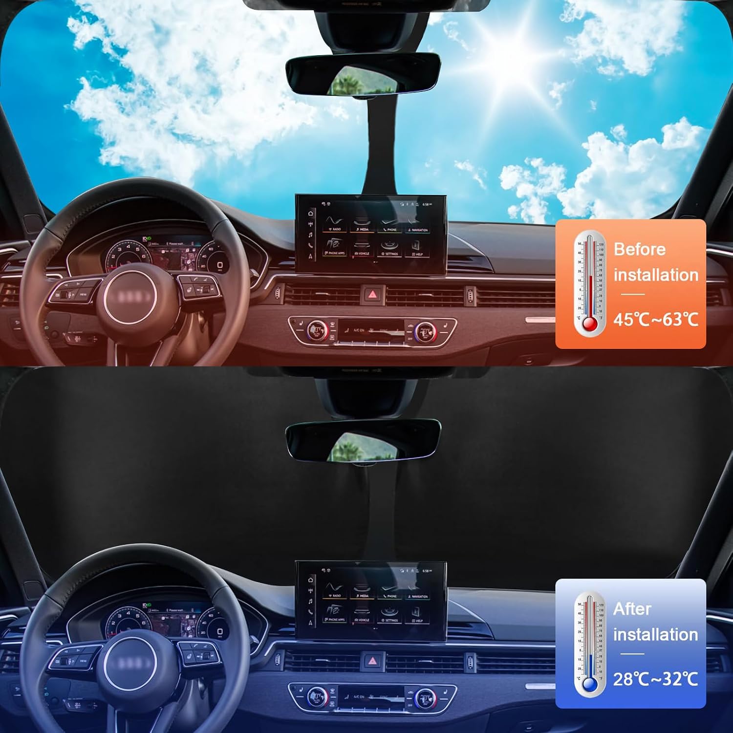 Windshield Sun Shade Compatible with Hyundai Sonata 2019-2024 2025, 6-Layer Foldable Front Window Sunshade Reflector Cover, Sun Visor Protector Blocks UV Rays