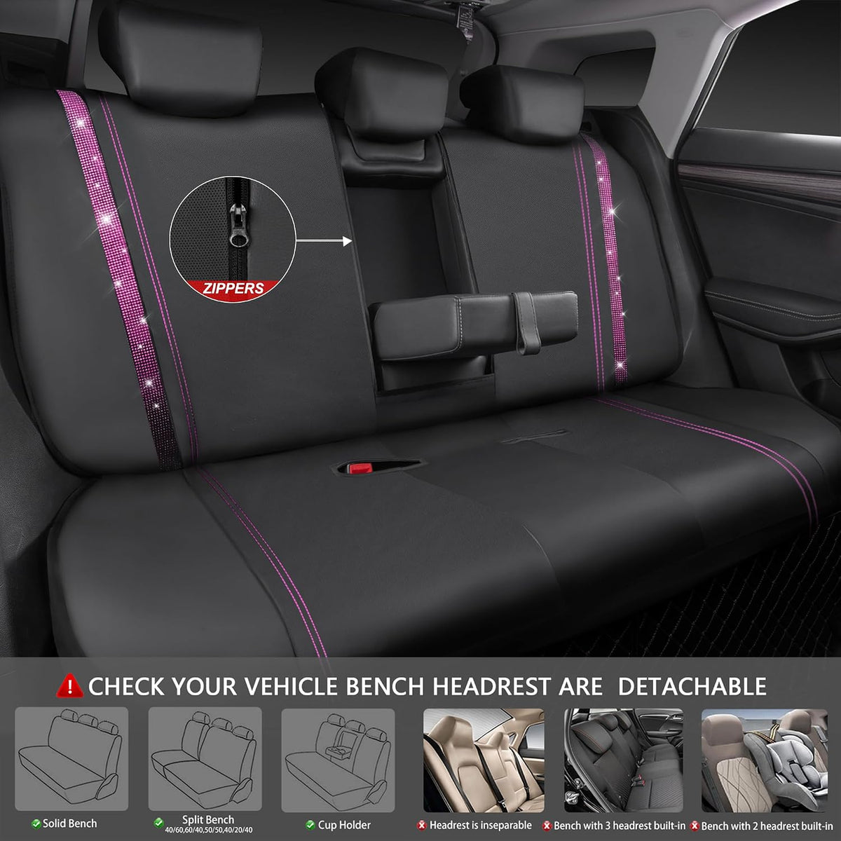 car pass bling diamond car seat covers full, side view