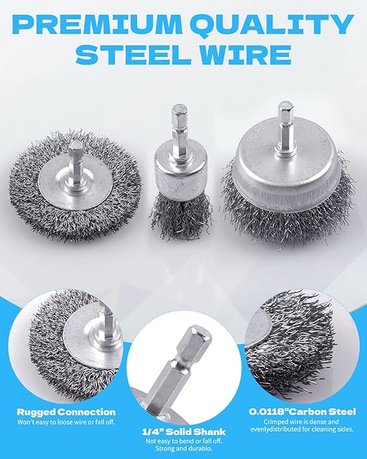 30 Pack Carbon Steel Wire Wheel Brush, Rocaris Cup Brush, Wheel Brush, Pen - Image 3