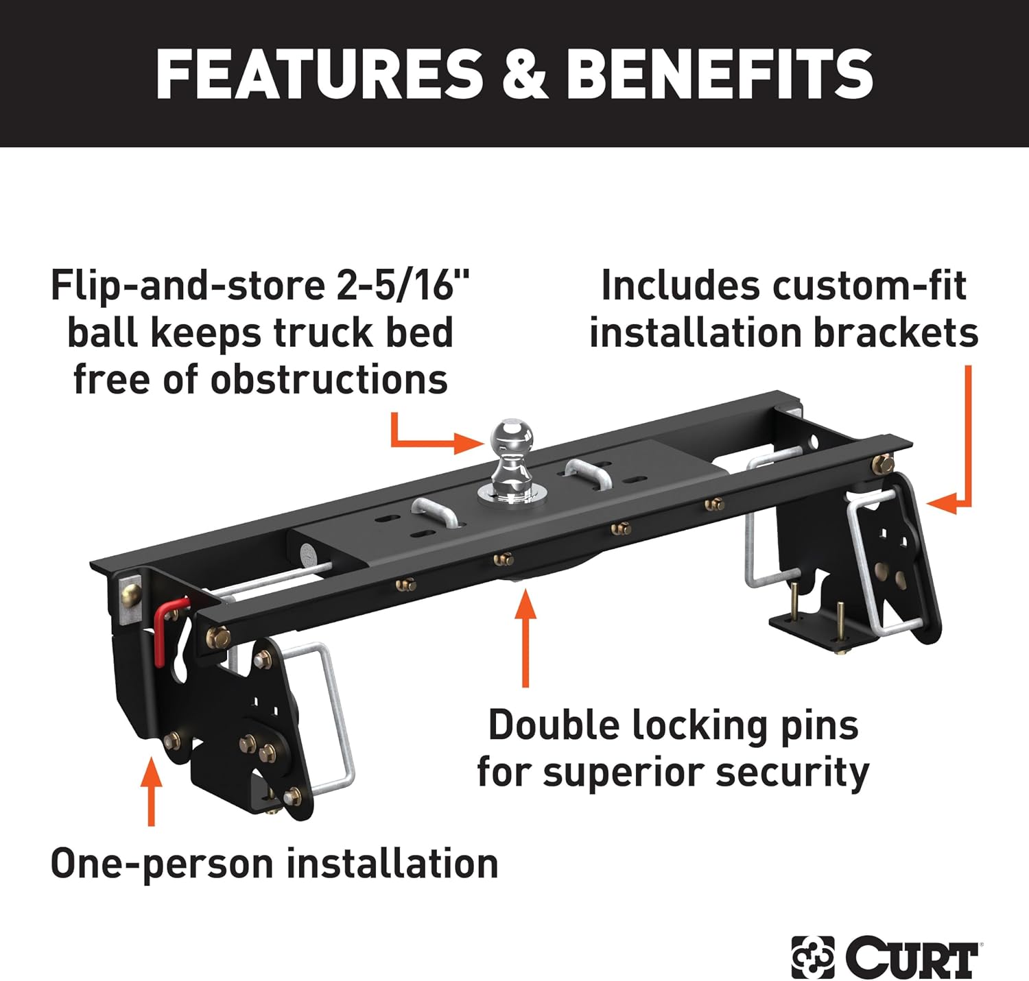 Double Lock EZr Gooseneck Hitch Kit with Brackets, Compatible with Select 2500, 3500