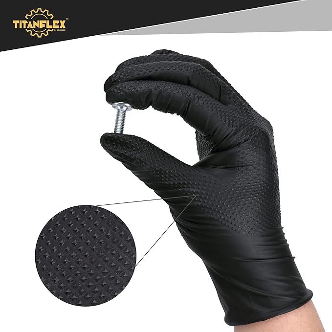 TitanFlex Thor Grip Heavy Duty Black Industrial Nitrile Gloves - Image 5