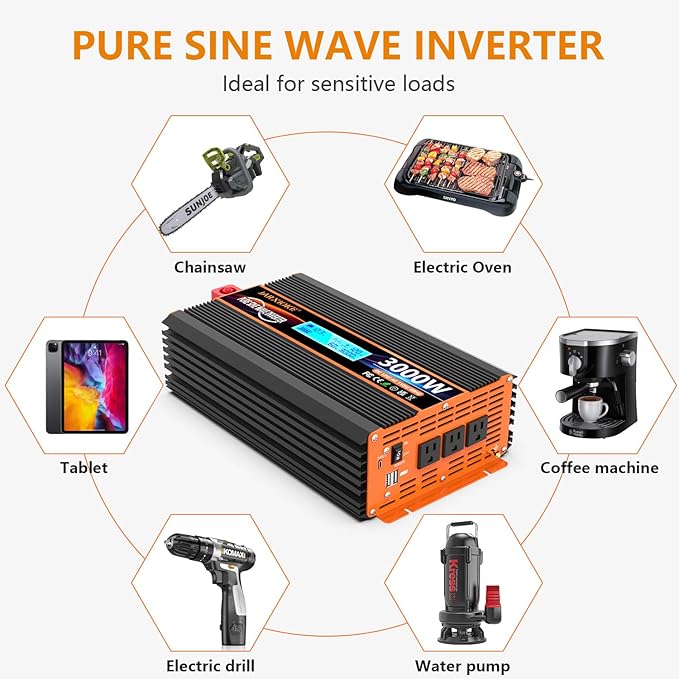 3000 Watt Pure Sine Wave Power Inverter 12V DC to 110V 120V Converter - Image 5