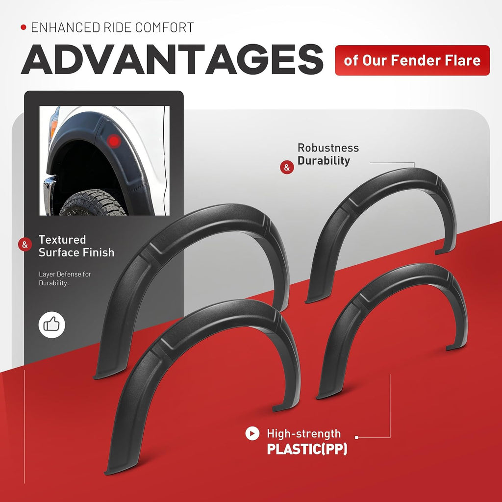 ALMULOO 4Pcs Fender Flares Compatible with 2011-2016 Ford F-250 F-350 Super Duty Wheel Arch Covers Plastic(PP) Textured Black