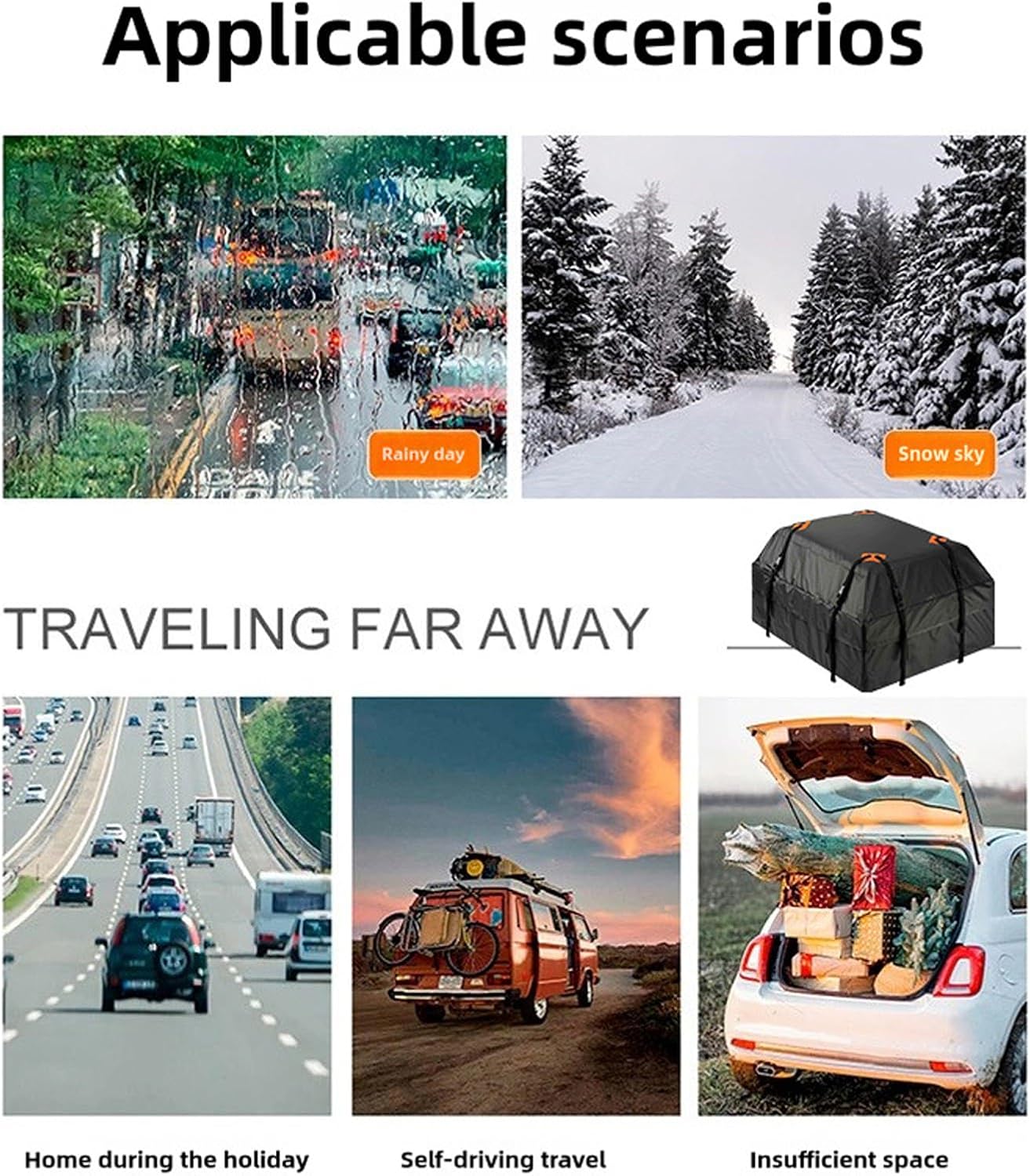 Roof Cargo Bag Heavy Duty Oxford Fabric Rooftop Cargo Carrier with Anti-Slip Mat Weatherproof 15 Cubic Feet Car Top Luggage Storage for SUVs Trucks Sedans
