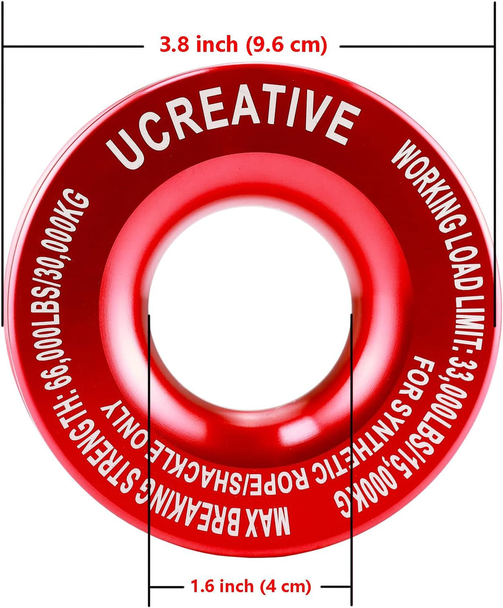 Ucreative Winch Snatch Recovery Ring 66,000 lbs for Soft Shackle and Synthetic Rope for ATV UTV SUV Truck Off-Road Vehicle Recovery Red