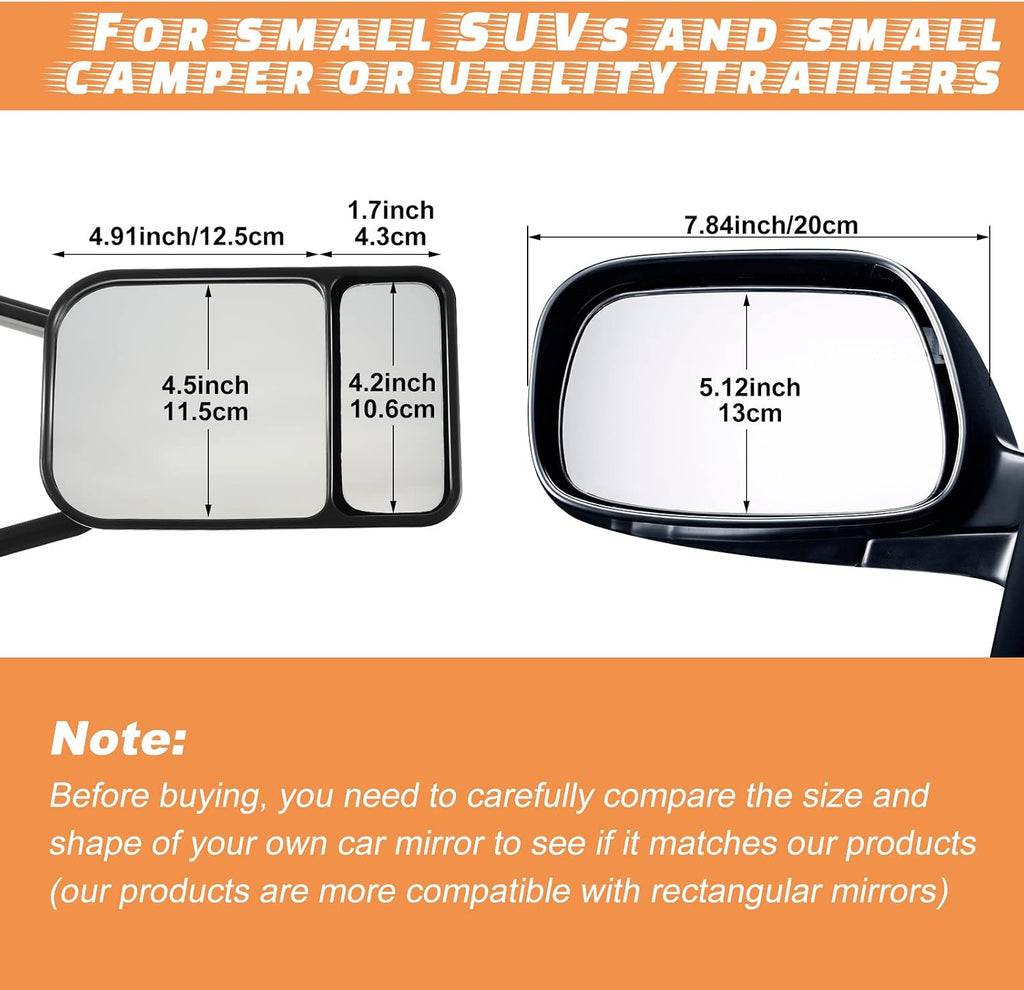 Black Car Towing Mirror Clip on Side Extension Towing Mirror 360 Degree Rotation Adjustable Dual View Tow for Car Truck Auto Caravan(2 Pcs)