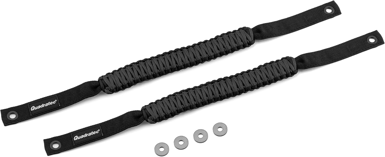 Quadratec 550 Paracord Front Grab Handle Pair - Fits Jeep Wrangler JL 2018+ & Gladiator JT 2020+ - Roll Bar Paracord Handle Set - Interior Grab Handle Set (Fits 97-23 (Front Only) / Black)