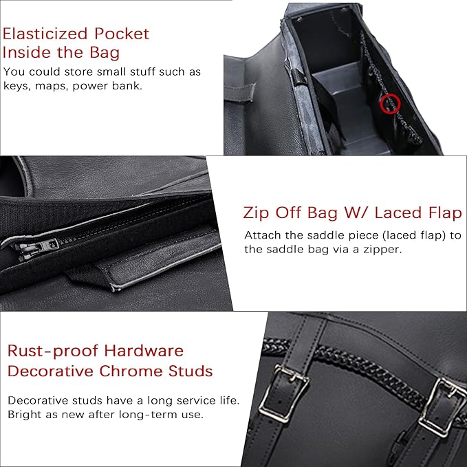 Dream Apparel Naked Cowhide Leather Motorcycle Saddle Bags Studded Throw Over
