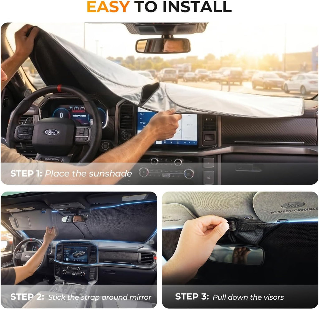 [2026 Upgraded] DooGooCoo Windshield Sun Shade for GMC Sierra 1500 2500 3500 2014-2025 2026 [Cooling Ice-Crystal, 100% Sun Block] Sunshade for Car Windshield for Truck Sierra, Custom for Sierra Front.