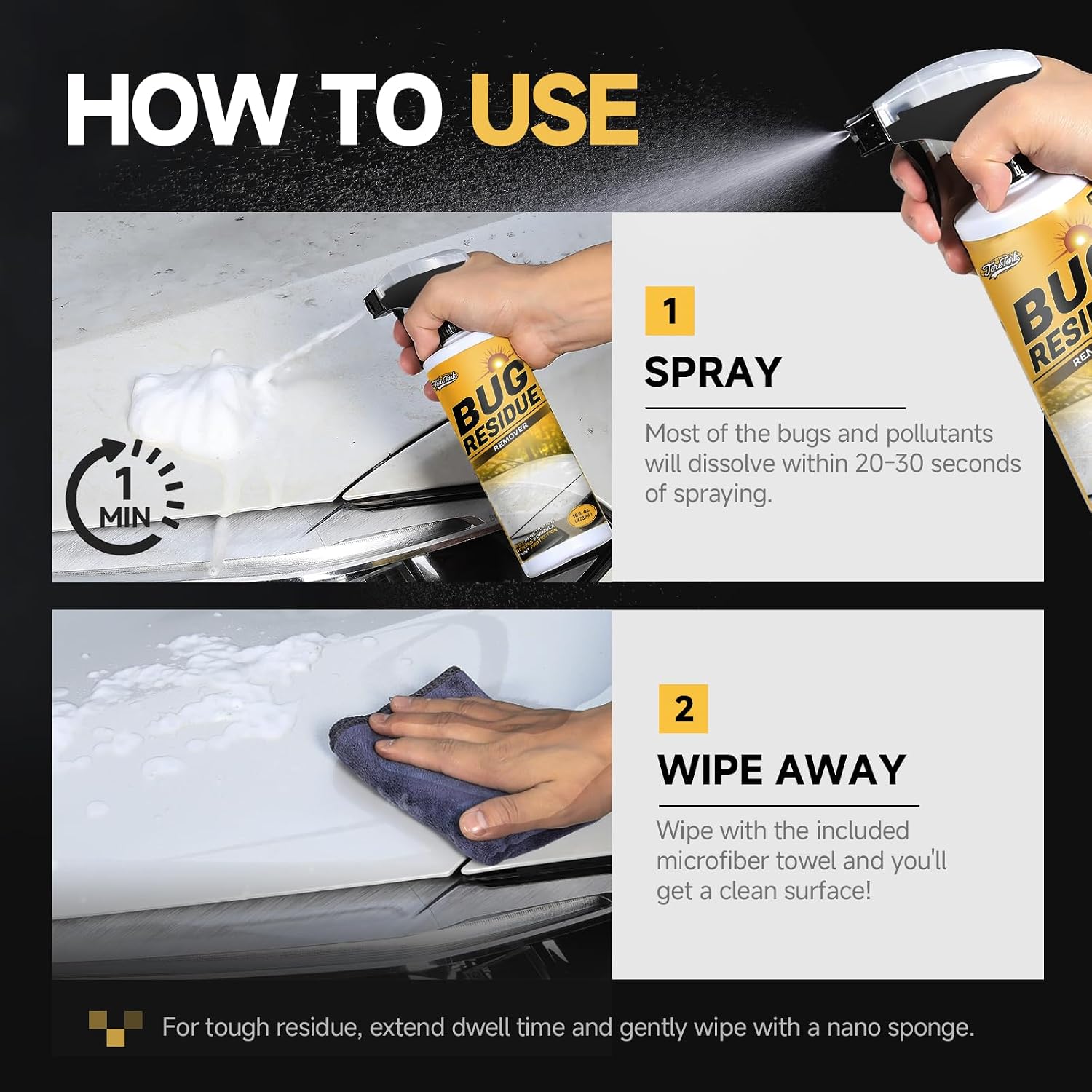 Bug Remover for Cars Exterior - Tree Sap Remover for Car, Quickly Dissolves Bird Poop, Water Spots, Resin & Grease - Safe on Paint, Glass, Chrome & Rubber, Microfiber Towel for Easy Cleaning, 16 fl oz