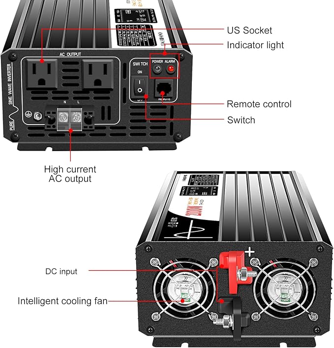 2000W Pure Sine Wave dc to ac Inverter Remote Switch DC 24V to AC 120V 60HZ - Image 6