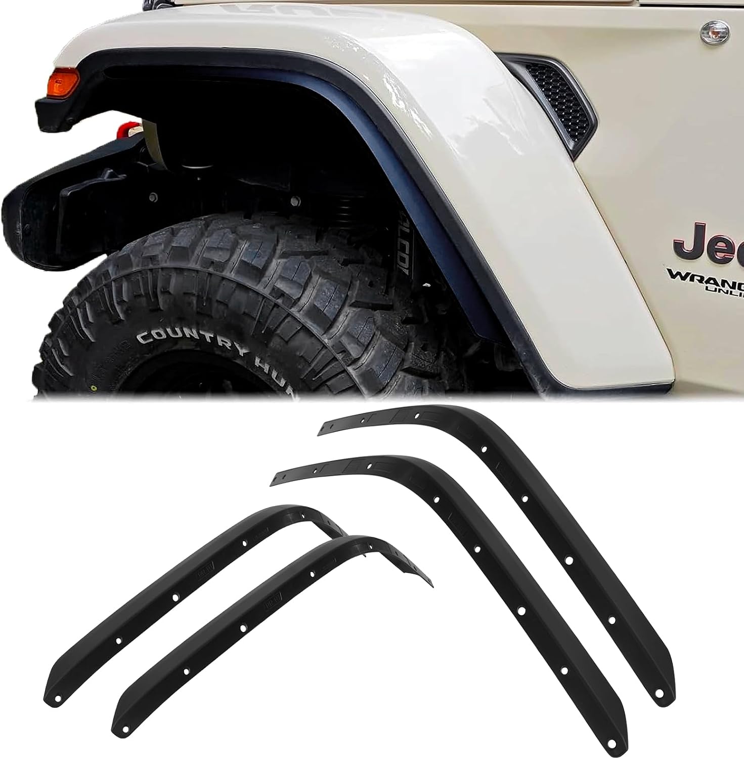 Front & Rear Fender Flares Extensions Set Fits 2018-2026 for Jeep Wrangler JL 4XE (Fit High Fender Flares)