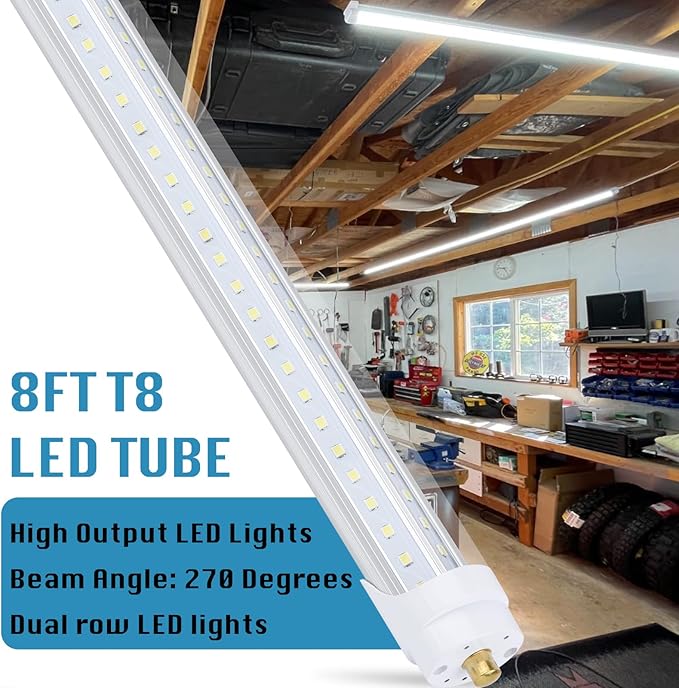 12 Pack, T8/T10/T12 8FT LED Tube Light, Single Pin FA8 Base, 100W 6000LM 6000K - Image 4