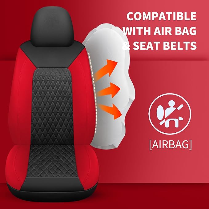 Red Car Seat Covers, Breathable and Waterproof Seat Cover Full Set, PU Premium - Image 5