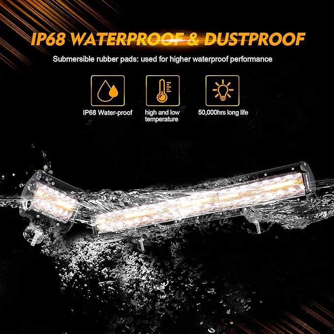 Auxbeam 20" 420W LED Light Bar w/ 2x 4" 120W Pods, Amber/White Strobe Off-Road - Image 4