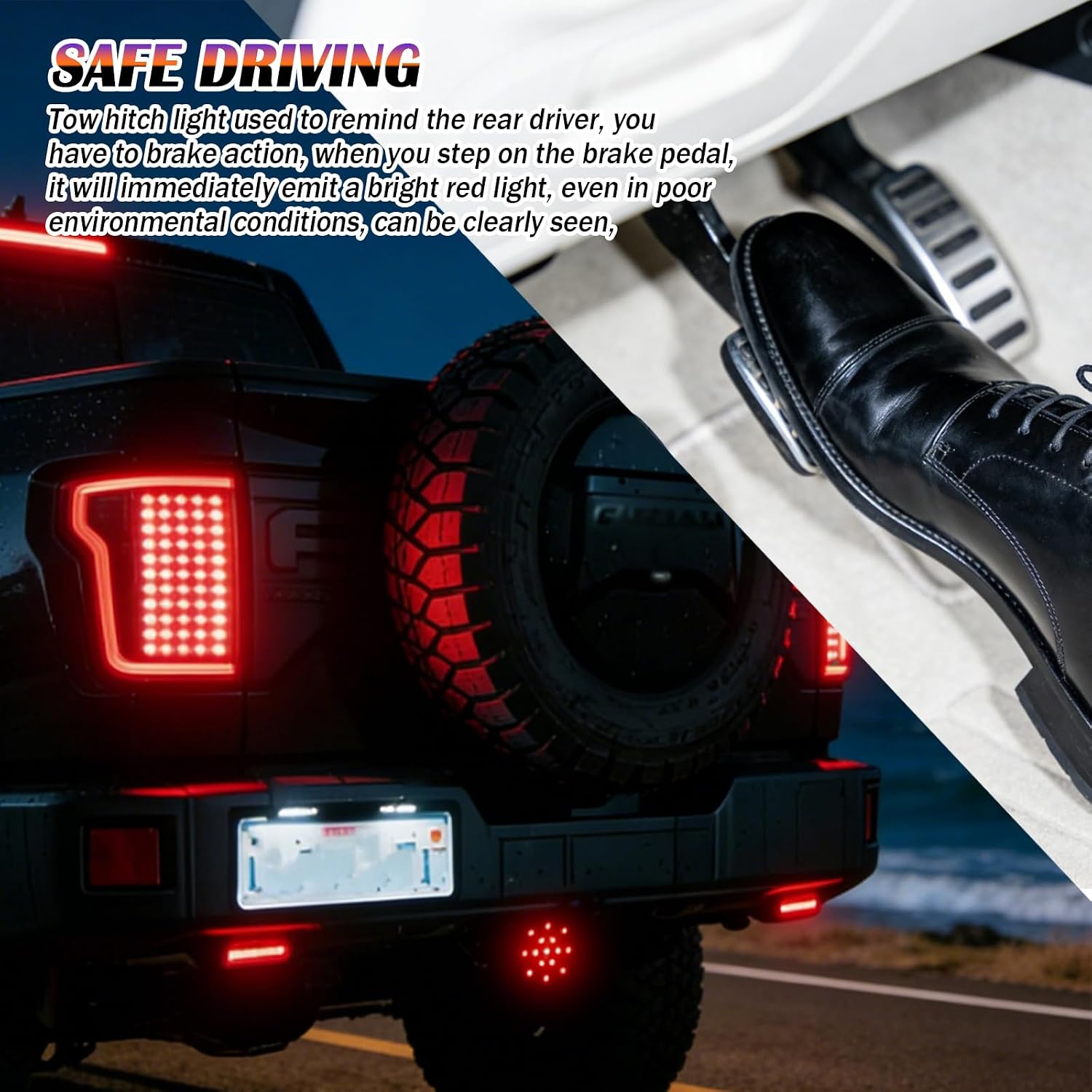 12V Trailer Hitch Light,Square 2" Receiver Tow Hitch Light with 4-pin Adapter & 15 LED Beads for Warning Purposes,Waterproof & High Brightness Red Trailer Hitches Brake Lights