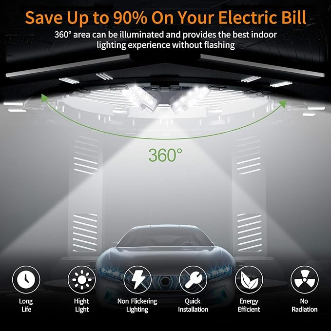 LED Garage Lights, 140W 18500 Lumens Garage Ceiling Lighting, 6000K Daylight - Image 6