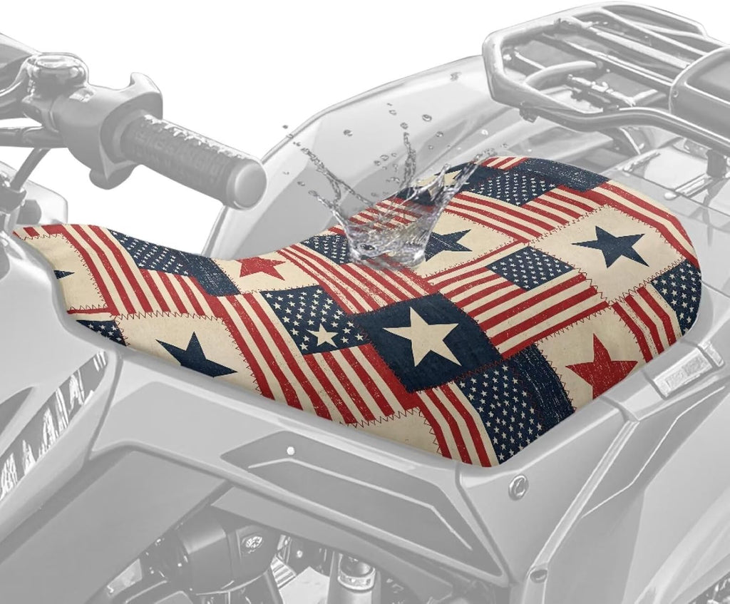 Vintage American Flag ATV Seat Cover Four Wheeler Seat Cover Patriotic Flag Waterproof Universal ATV Accessories 1776-2026 Compatible with Most ATV Seats