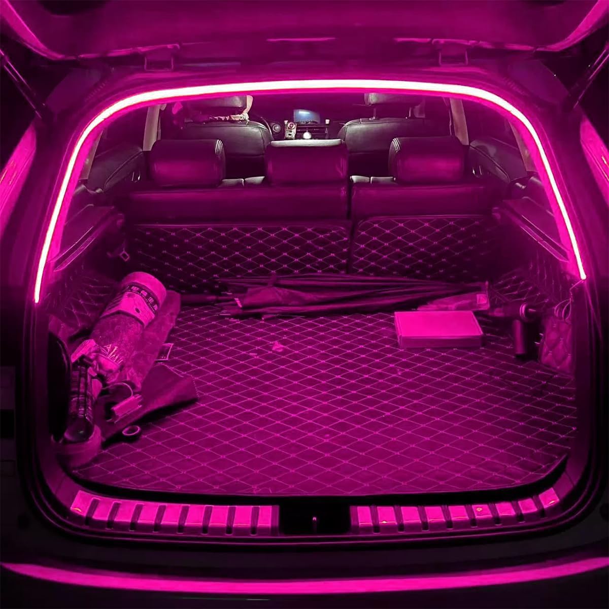Car Trunk LED Light Strip, 157.5" Flexible Embedded Silicone Vehicle Interior Cargo Area Ambient Lighting, Automotive Trunk LED Light Strip Decor, Universal for SUV Van Truck (Pink Purple)
