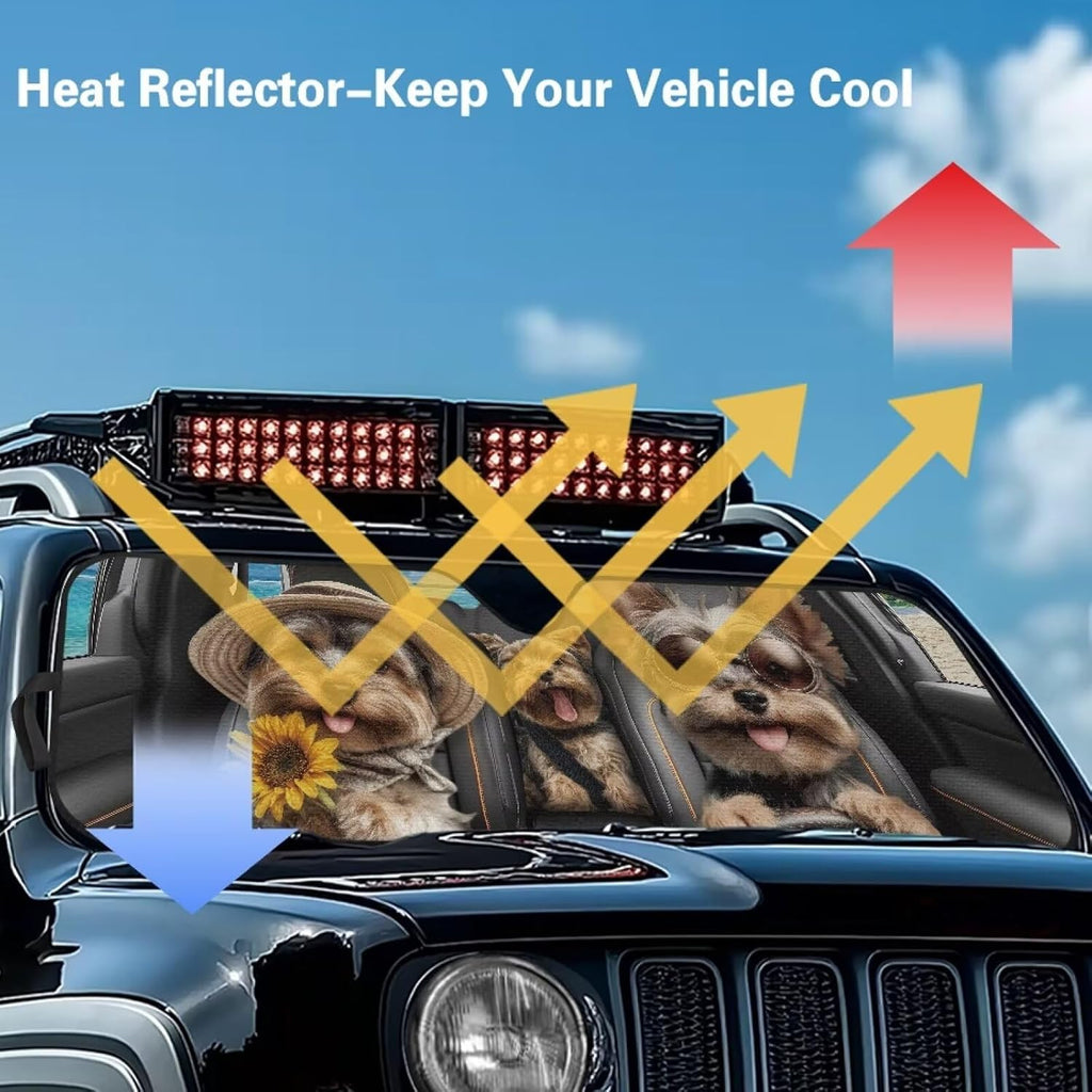 Tuoxiukan Yorkshire Terrier Heatshield Sunshade for 2007-2023 Wrangler Rubicon Sahara TJ JK JKU 2 & 4 Door 52x16 Inches Front Window Sunshade Reflect UV Sun and Heat Protect Your Car Interior