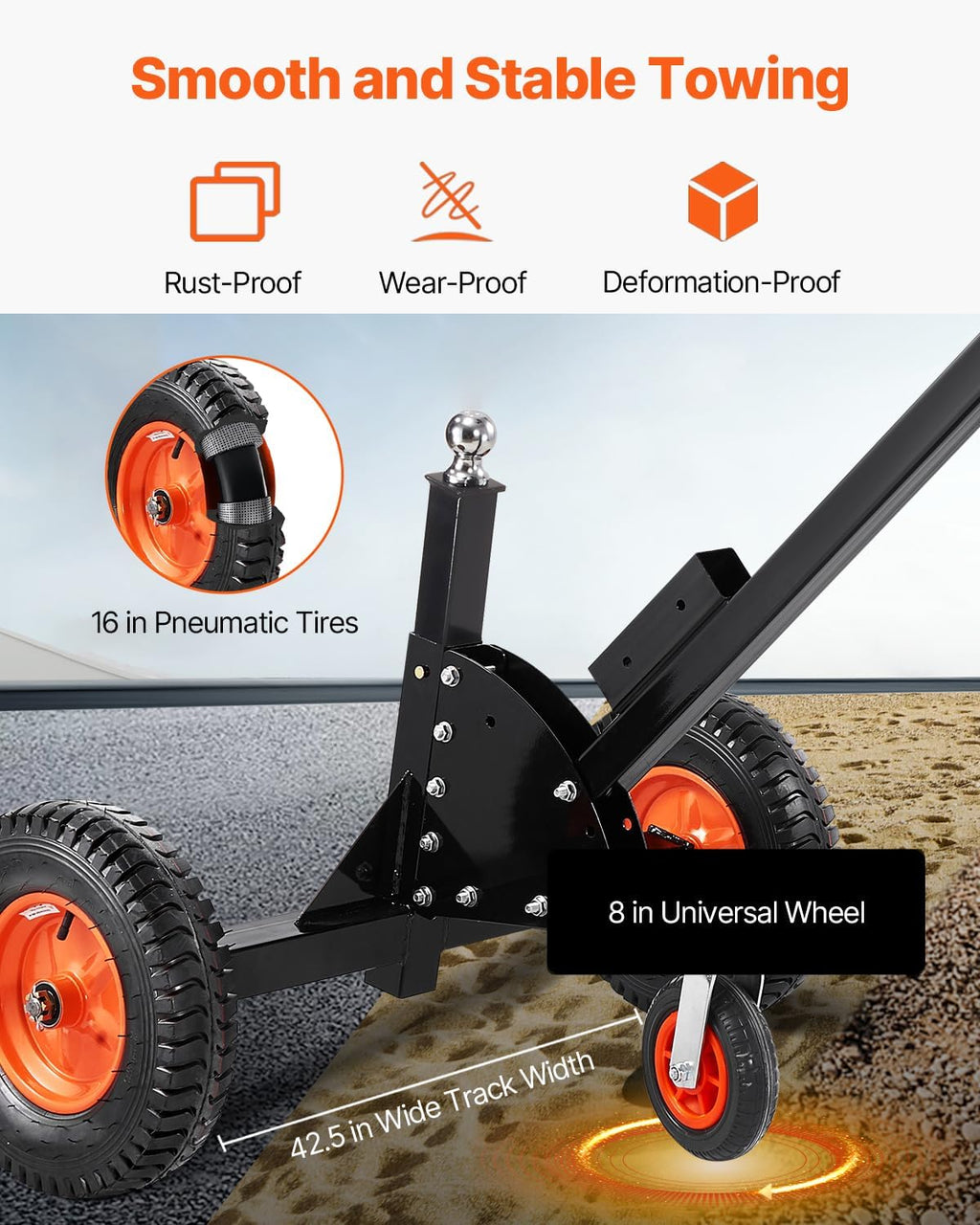 VEVOR Trailer Dolly, 1500lbs Tongue Weight Capacity, 2 in 1 Trailer Mover with 2 in Ball, 16 in Pneumatic Tires and Universal Wheel, Portable Tow Dolly for Moving Car RV Trailers