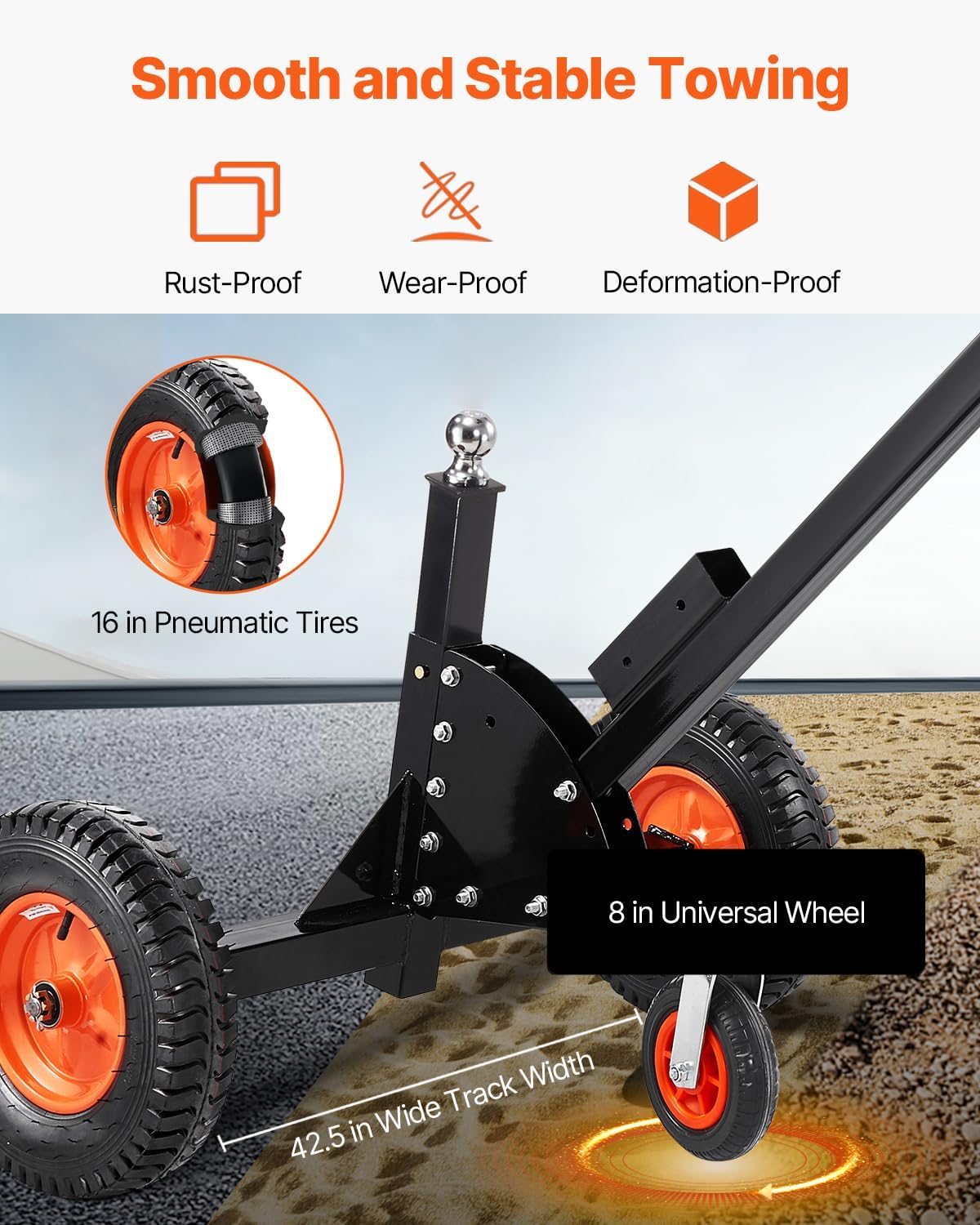 VEVOR Trailer Dolly, 1500lbs Tongue Weight Capacity, 2 in 1 Trailer Mover with 2 in Ball, 16 in Pneumatic Tires and Universal Wheel, Portable Tow Dolly for Moving Car RV Trailers