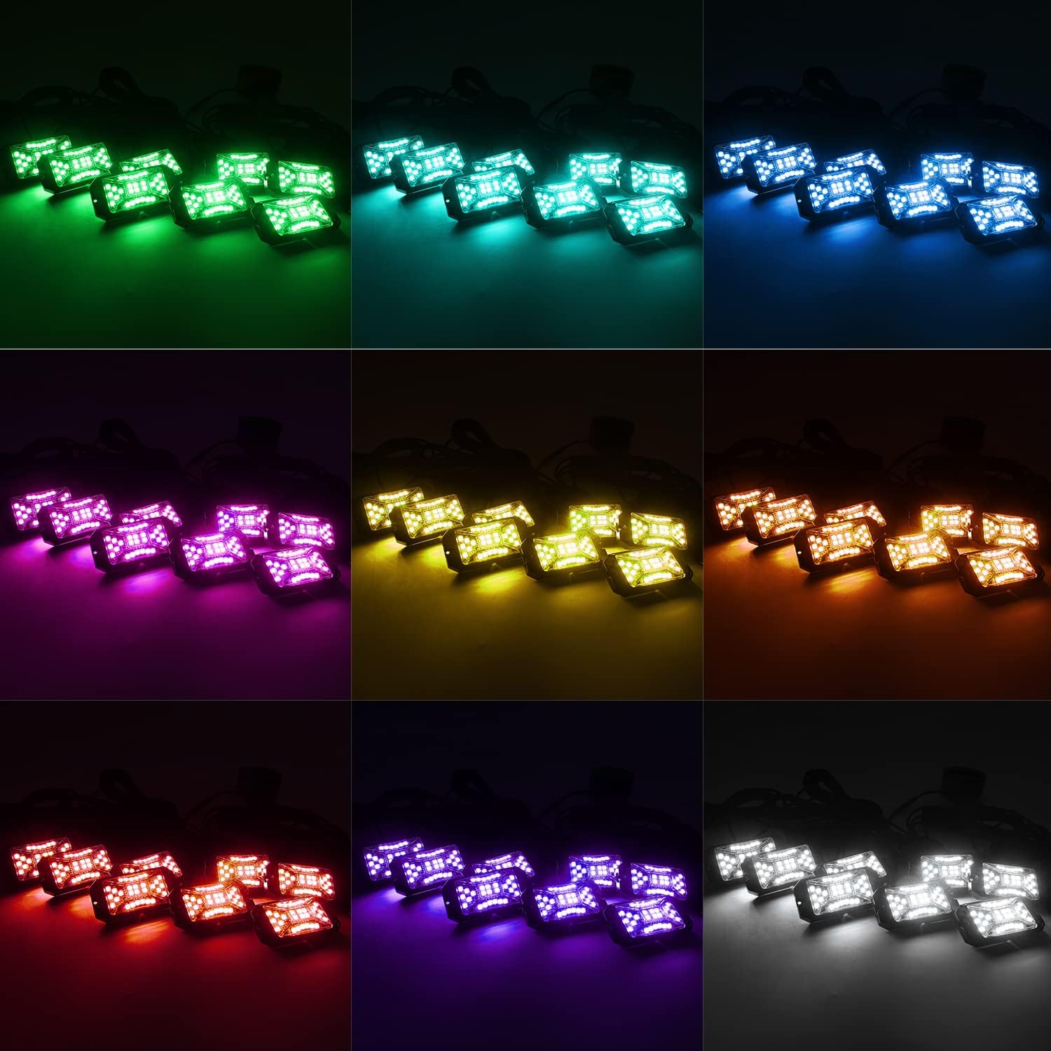 SUNPIE 8 Pods RGBW Rock Lights – Full Beam Angle, 30 High Power Chips, Aluminium Housing, Mounting Pads Included, IP67 Waterproof, Music Mode Underglow Lights, Fits Trucks, SUV, ATV, UTV, Boats
