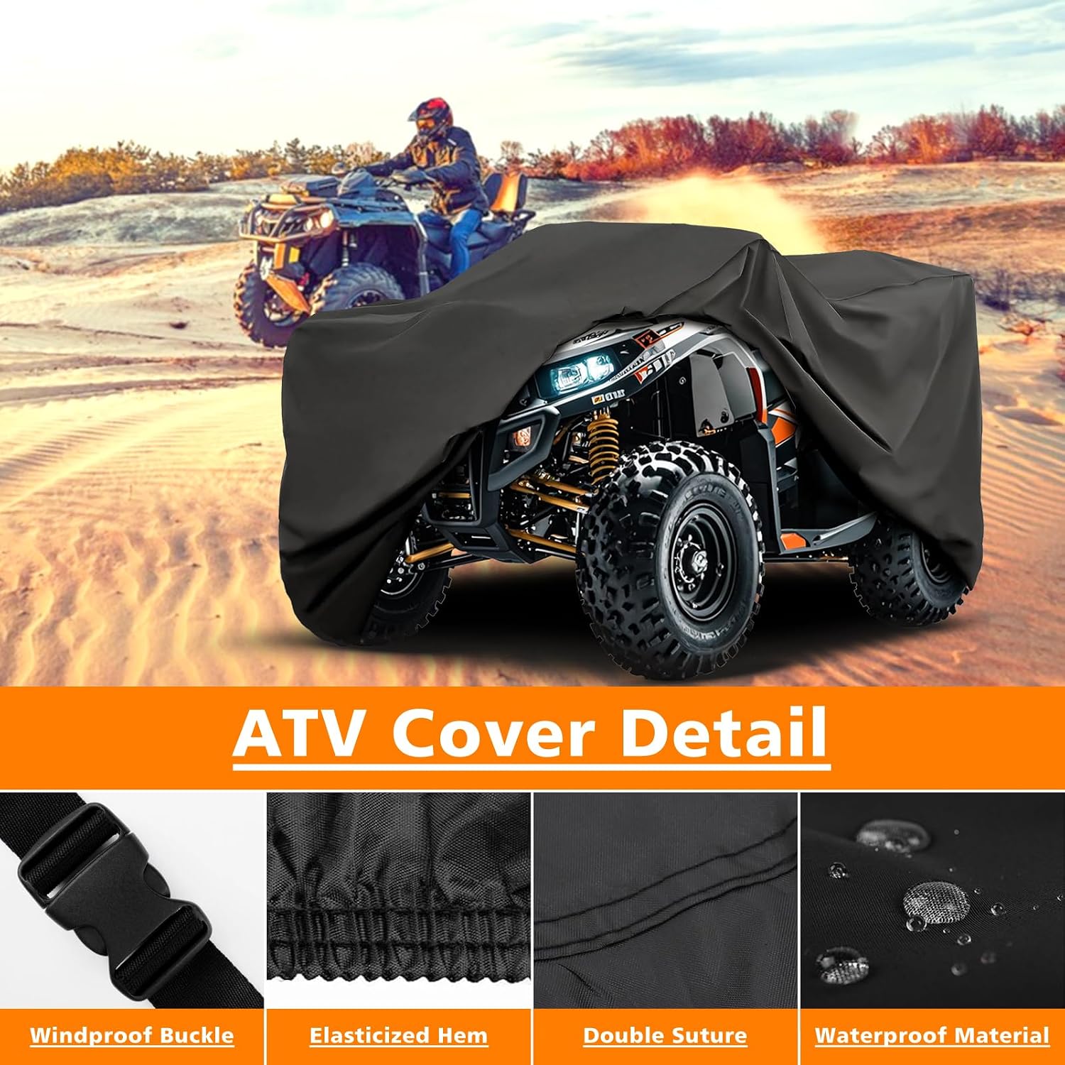 COVERVIN ATV Cover Waterproof, All Weather Rain and Sun Protection 4 Wheel Cover Quad Cover for Honda Suzuki Kawasaki Yamaha Polaris 86''L x 38''W x 42''H (XXL)
