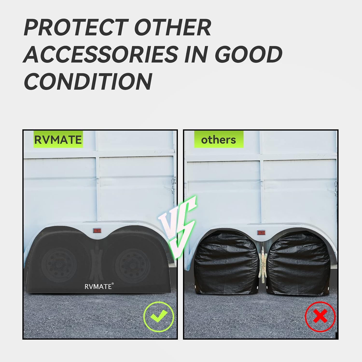 RVMATE RV Tire Covers - Dual Axle Wheel Cover (2 Pack) Fits 24"-27" Tires, Waterproof Anti-UV 600D Oxford Black Dual Tire Covers for RV/Truck/Trailer