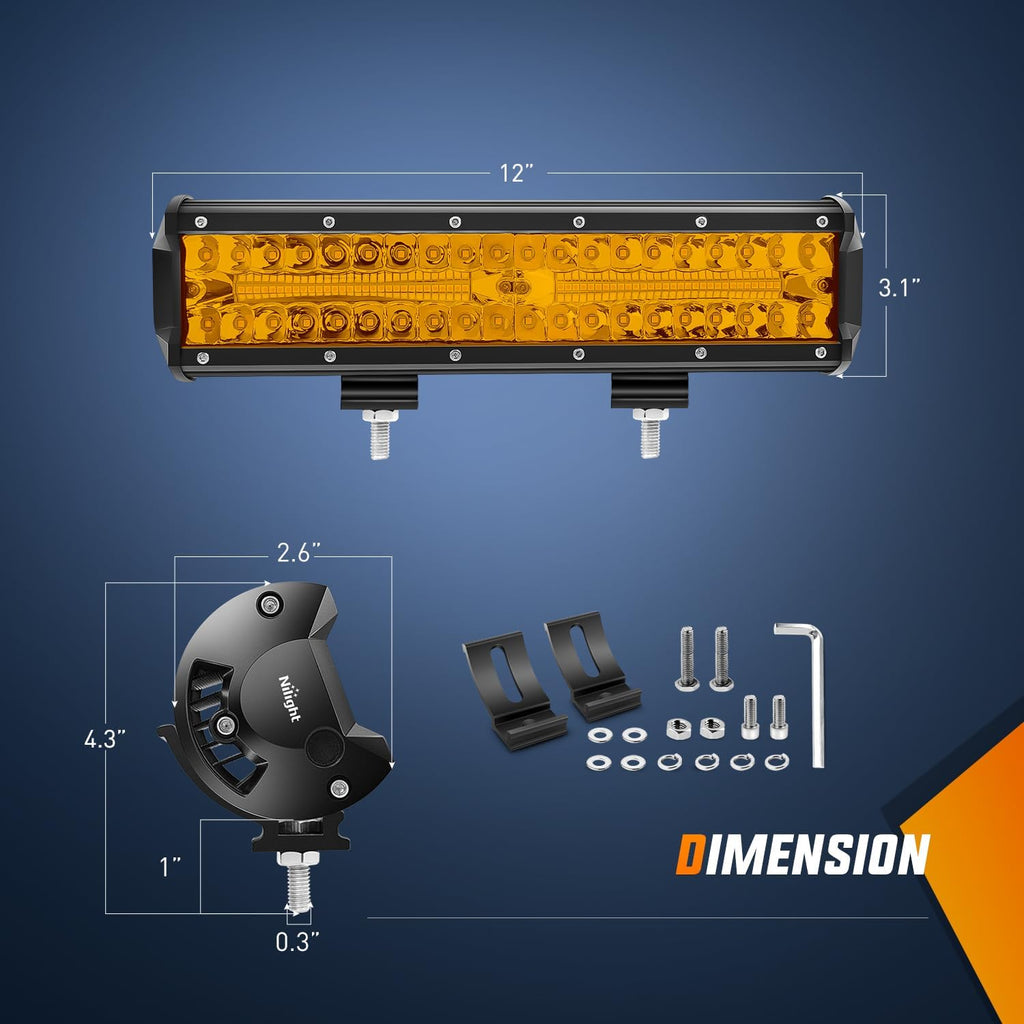 nilight led light bar 12 inch amber 300w shown in use