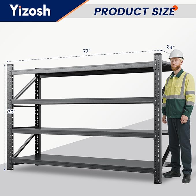 Yizosh 75" W Metal Garage Storage Shelves, 8000LBS Heavy Duty 4-Shelf - Image 2