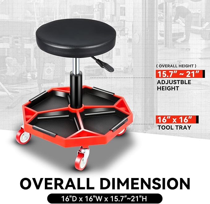 Auto Dynasty Mechanic Stool, Adjustable Rolling Pneumatic Creeper Garage Shop - Image 7