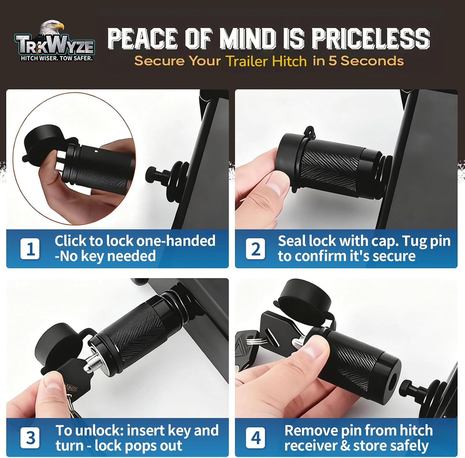 Hitch Lock for 2” & 2-1/2” Receivers, Rust-Resistant Locking Hitch Pin, 3-1/2" Usable Length, Pick-Resistant Lock Design, 12,000 lbs GTW for Secure Towing (Keyed1Pack) | Tamper-Proof Barrel Keys & Lock System, Push-to-Lock Convenience, Weather-Proof