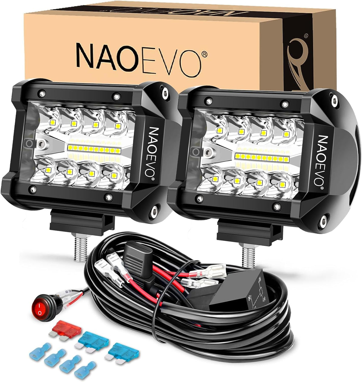 naoevo 4 inch led pod lights, white fog, main product view