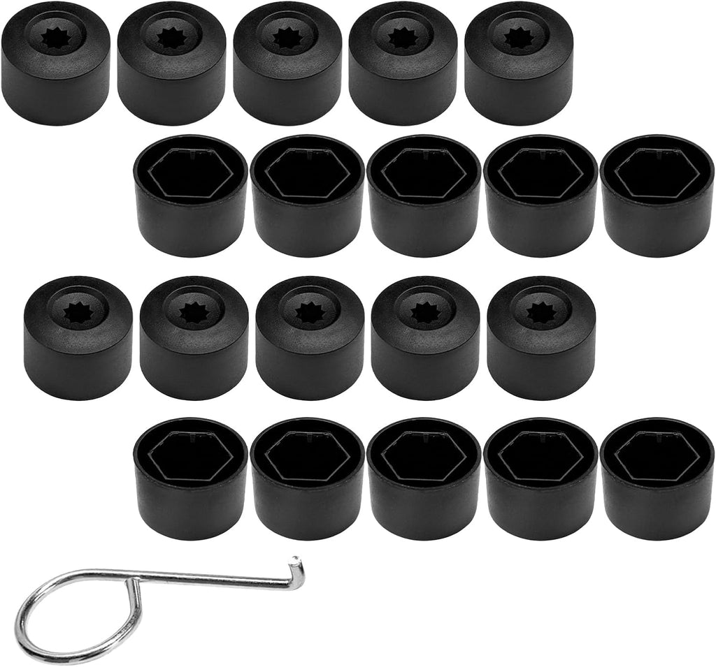 20 PCS Car Wheel Lug Nut Covers, 18mm Plastic Auto Tire Bolt Covers Nut Caps with Removal Tool, Wheel Bolt Caps Dismantle Replacement 1K0 601 173 for Beetle Passat GTI CC (Black)