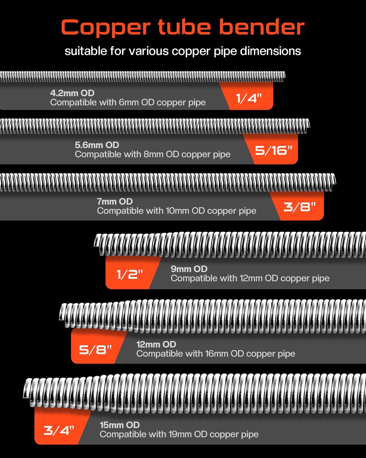 6-in-1 copper tube bender set – 43" long, side view