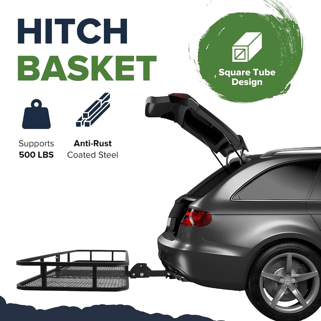 ARKSEN 60" x 23" x 5.5" Folding Hitch Cargo Carrier Basket, 500 Lbs Heavy Duty Rear Trailer Hitch Cargo Rack Fits 2" Receiver for SUV, Truck & Van, Ideal for Camping & Travel
