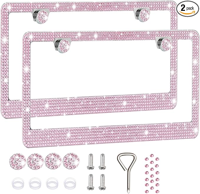 2 Pack License Plate Frames for Women, Sparkly Rhinestone Diamond Car by Unknown