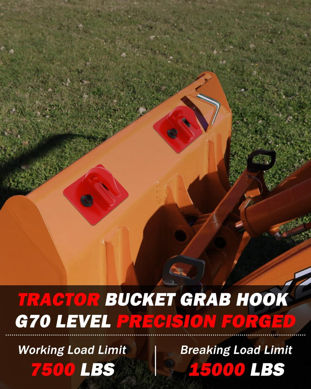 4 Pack 3/8" Tractor Bucket Grab Hooks, Grade 70 Forged Steel Bolt On Grab Hook with Backer Plate, Heavy Duty Tow Hook for Tractor Bucket, Loader, Truck, UTV, RV, 15,000 lbs, Red