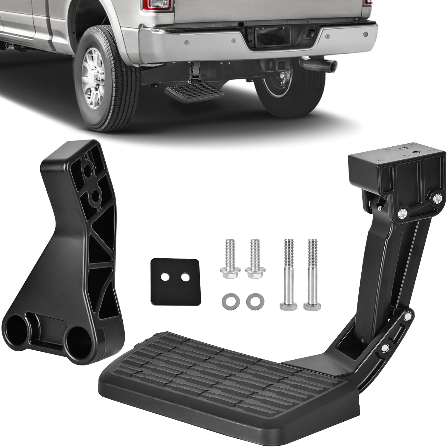 ASOPARTS Rear Bed Step Compatible with 2009-2018 Dodge Ram 1500, Ram 2500/3500 (Excludes Dual Exhaust & EcoDiesel Models) Retractable Bumper Tailgate Step #75306-01A