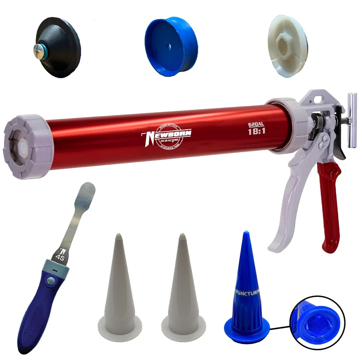 newborn 620al-red round rod caulk gun with aluminum, main product view