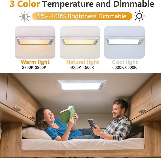 RV Lights Interior, 3 Color RV LED Super Bright Fixture, 12V RV Ceiling Dome - Image 2