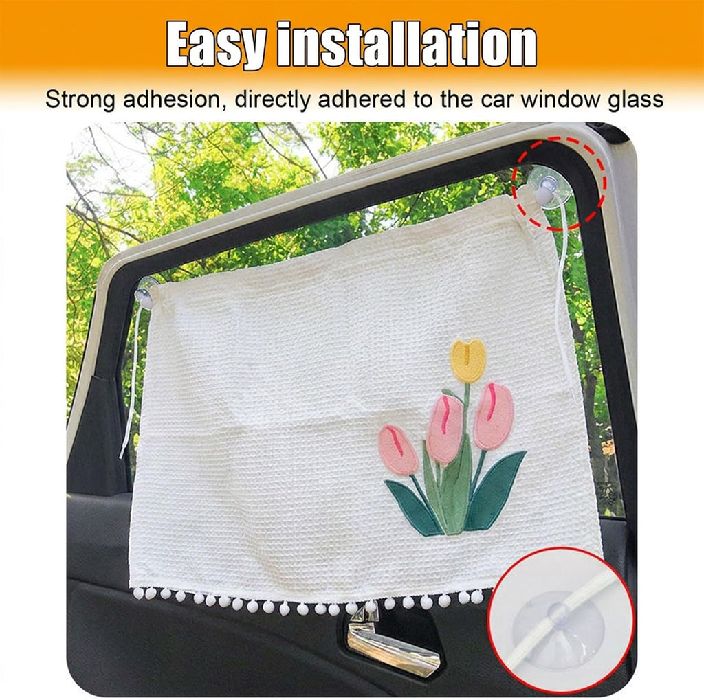 Car Side Windshield Sunshade, UV Protection Auto Window Sunshades Curtain for Baby, Universal Automotive Travel Blackout Privacy Accessories for Car Interior (Large Tulip)