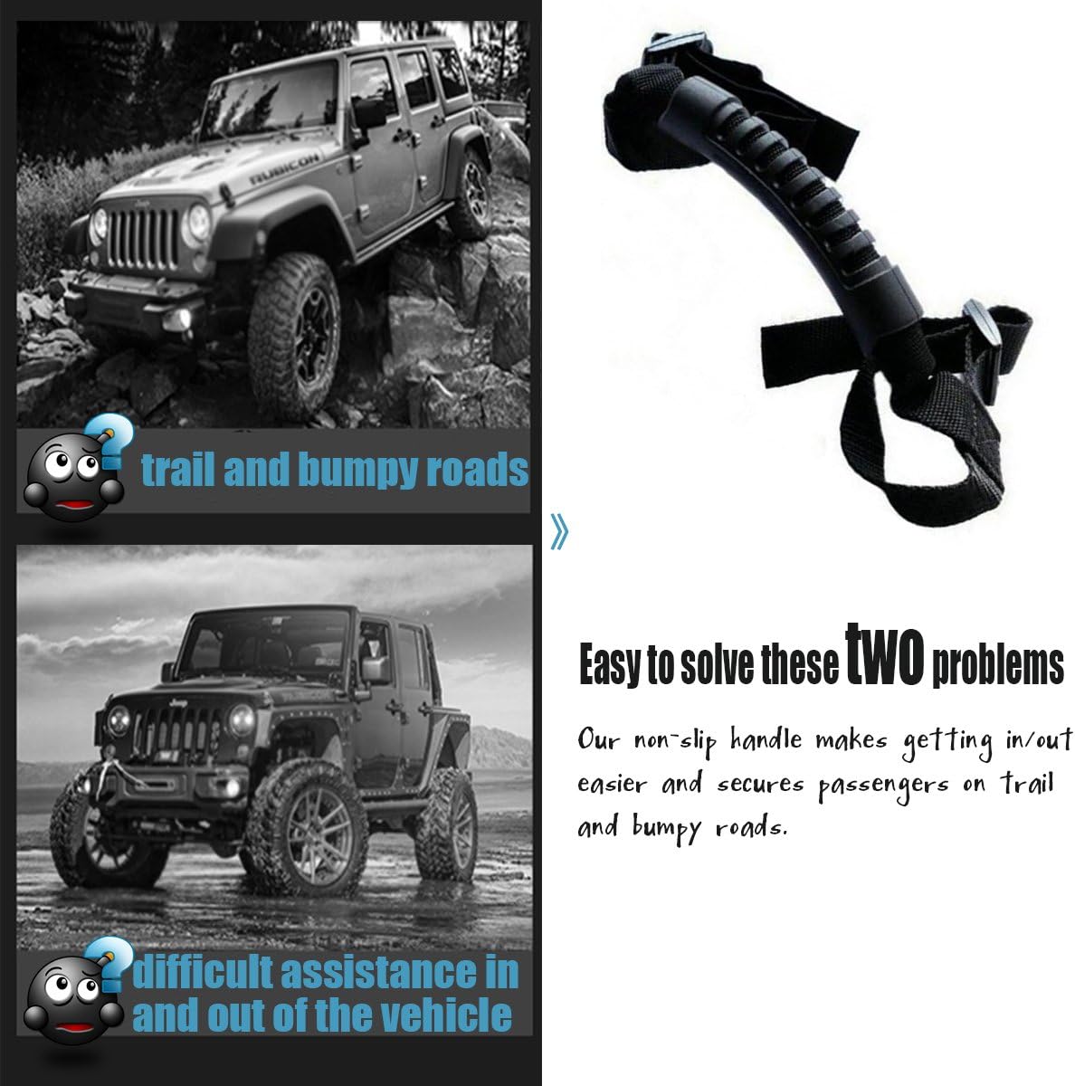 moveland 4 x Grab Handle Compatible with Roll Bar Grab Handles Jeep Wrangler YJ TJ JK JL Sports Sahara Freedom Rubicon X & Unlimited 1955-2023 (Black)