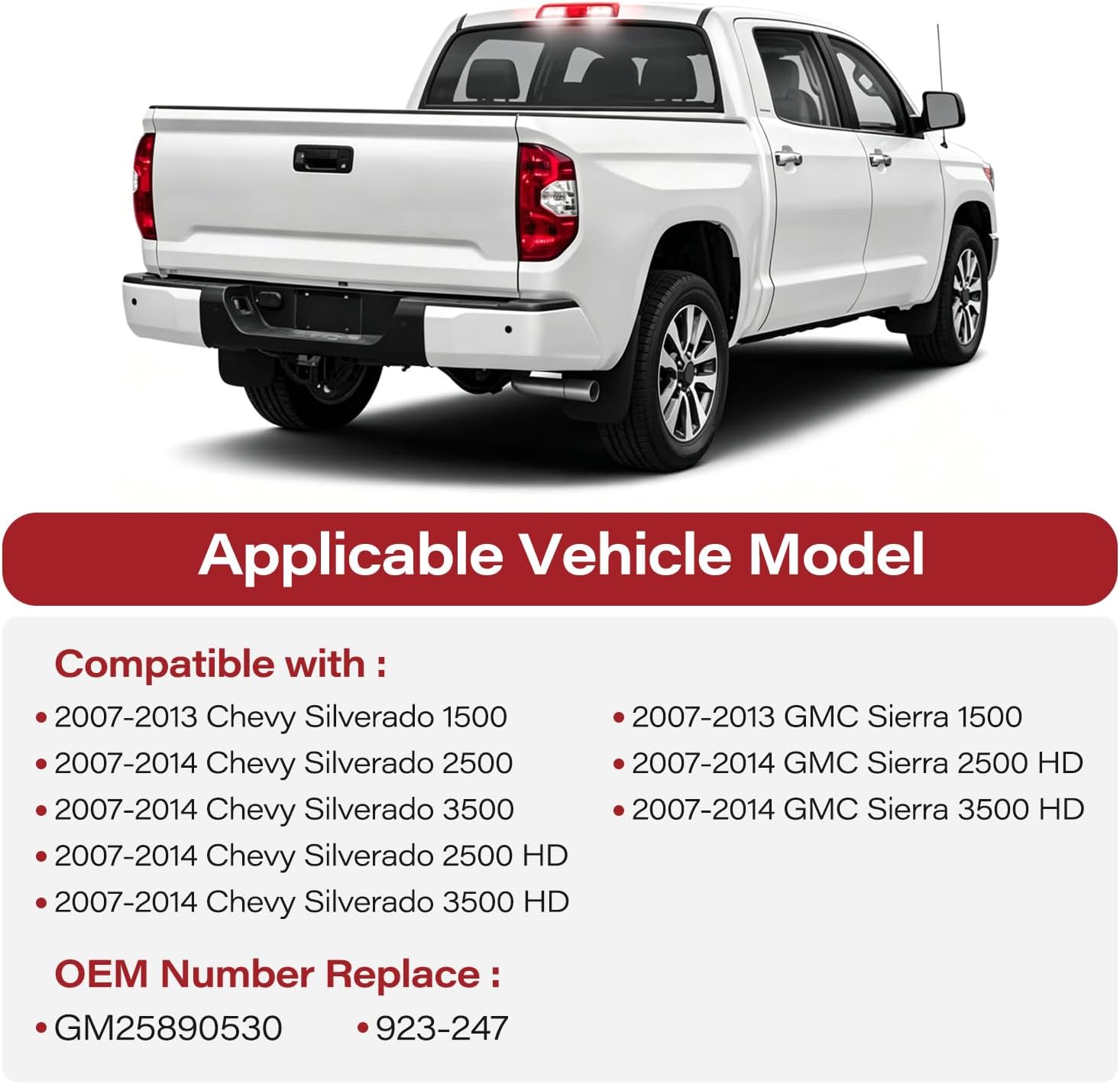 Third Brake Light Assembly Compatible with 2006 2007 2008 2010 2011 2012 2013 Chevy Silverado GMC Sierra 1500 2500 3500 Tail Lights Accessories Cargo High Mount Brake Light (Red/White, Original)