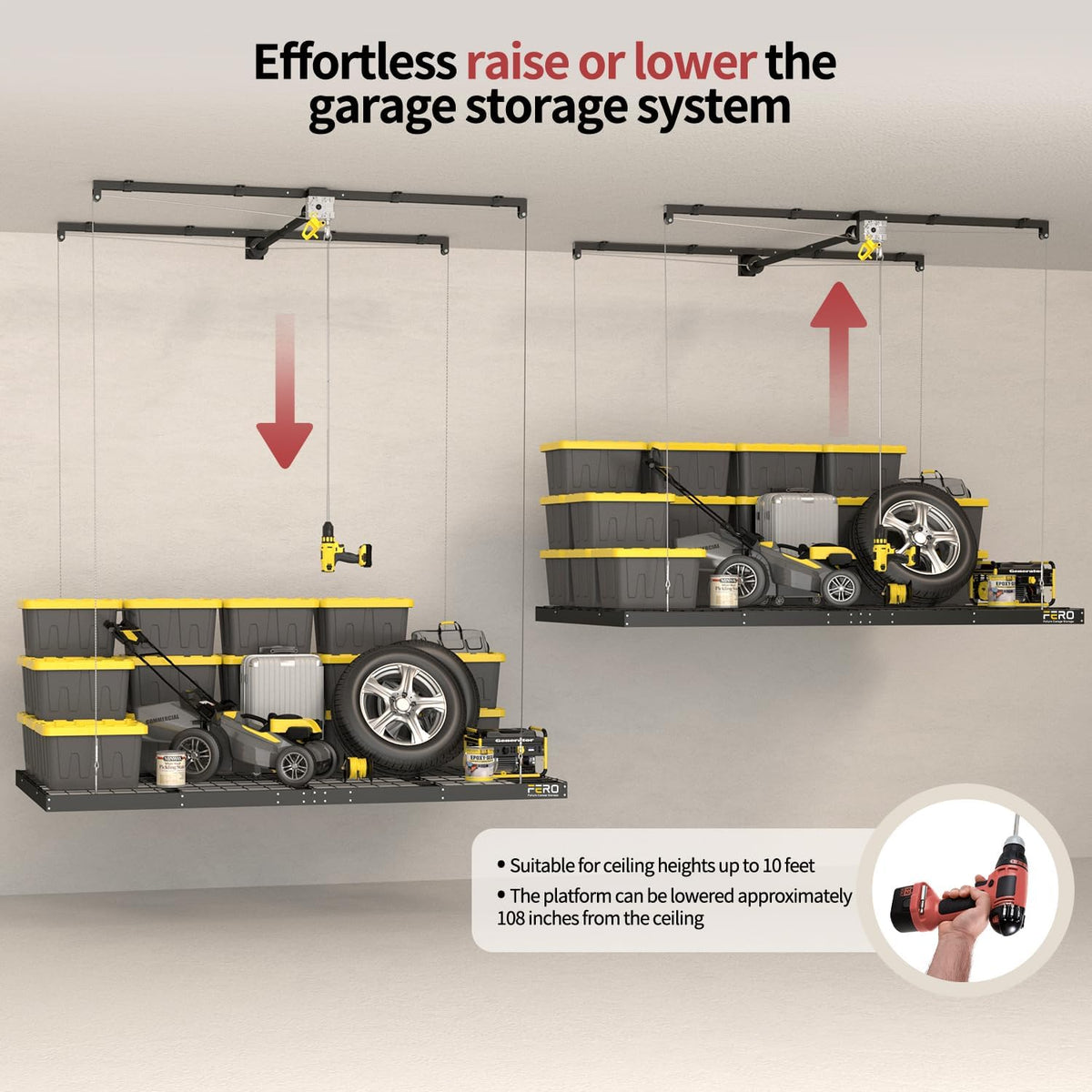 garage ceiling storage racks – 4x8 ft overhead, side view