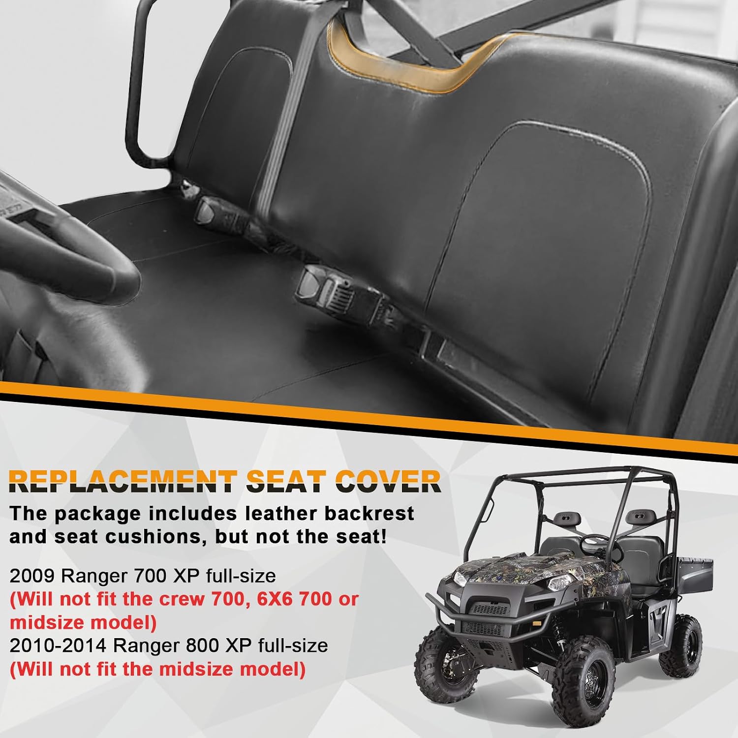 Seat Cover for 2009-2014 Polaris Ranger 800XP XP800 XP700 700 | 800 XP, Thickness Waterproof Lower Bottom UTV Seat Cover