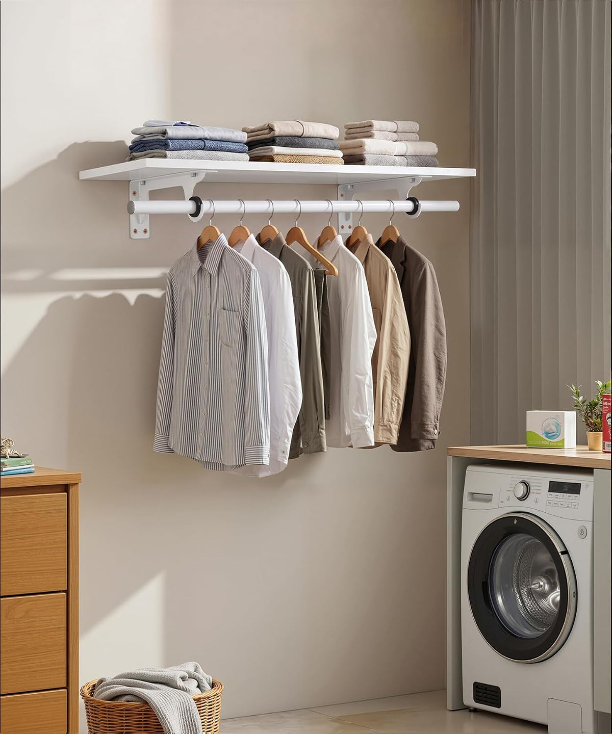 wall mounted clothes rack, with top shelf and, main product view